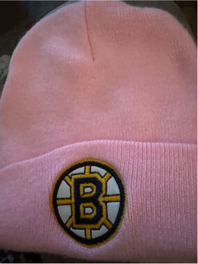 Boston Bruins Pink Beanie Hat NHL Licensed Yellow Knit Cap